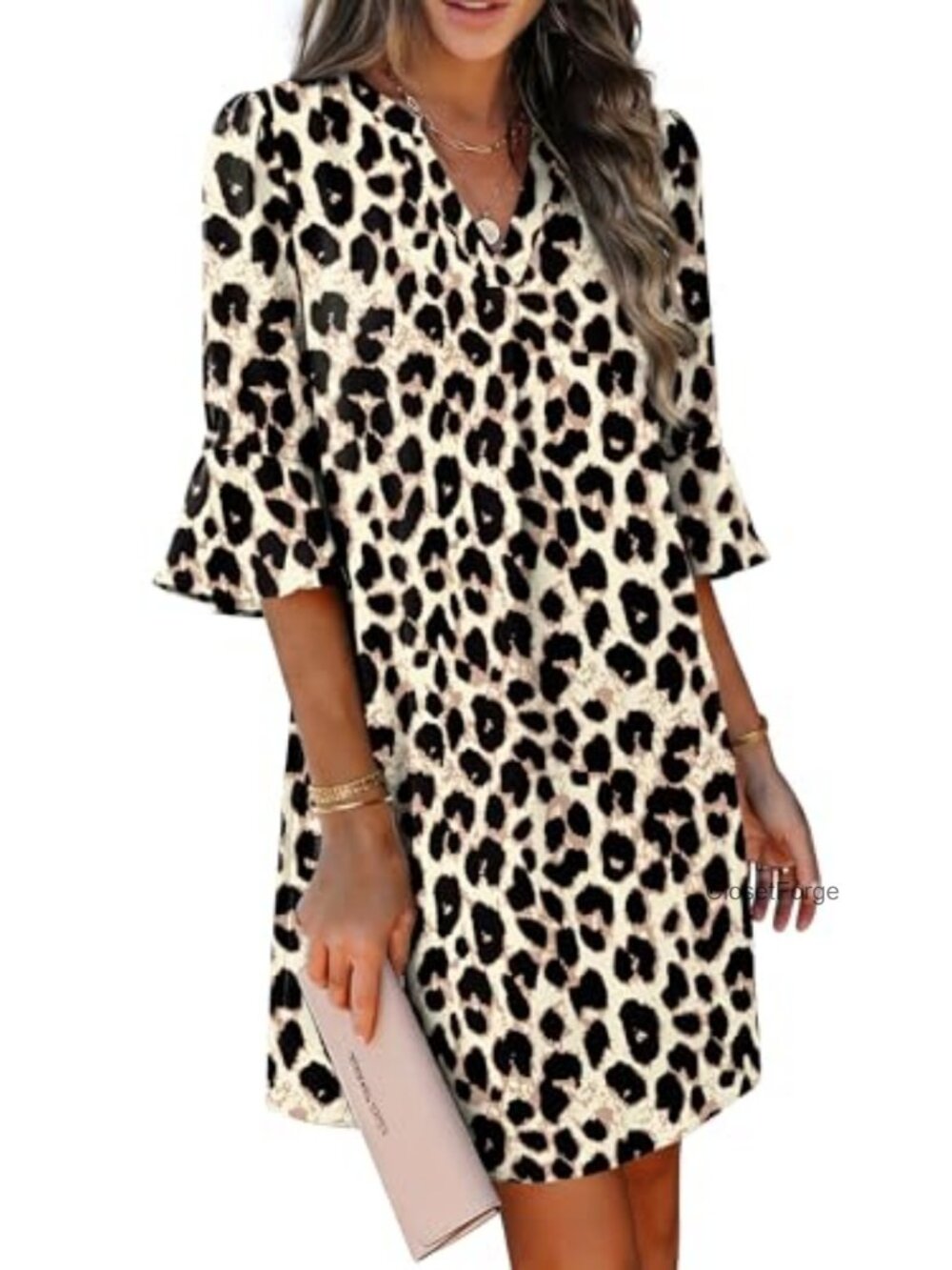 RUMIA V-Neck Ruffle Sleeve Shift Dress, Floral, Loose Fit Summer Office Casual